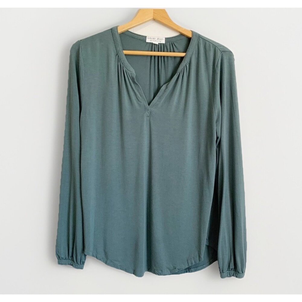 Barefoot Dreams Sage Green Luxe Milk Jersey Namaste PJ Top Size Small Loungewear